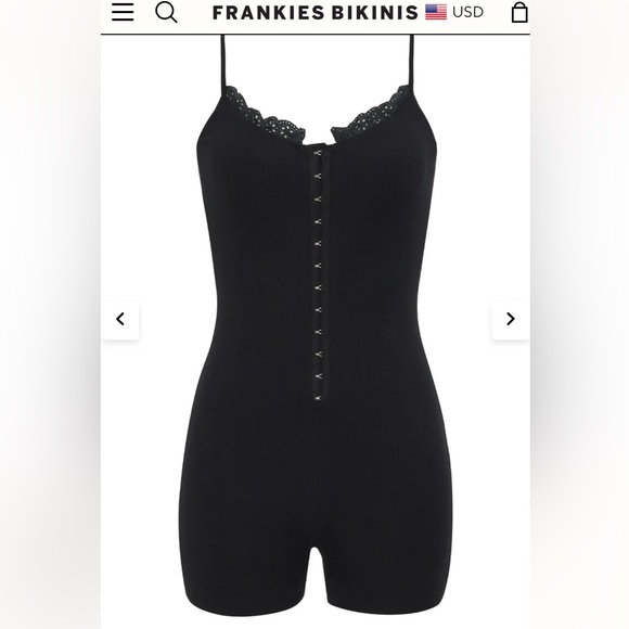 Frankie's Bikinis Pants - NWOT Frankie’sBikinisxSydneySweeney LaceTrim Romper Lounge Bodysuit Corset Black